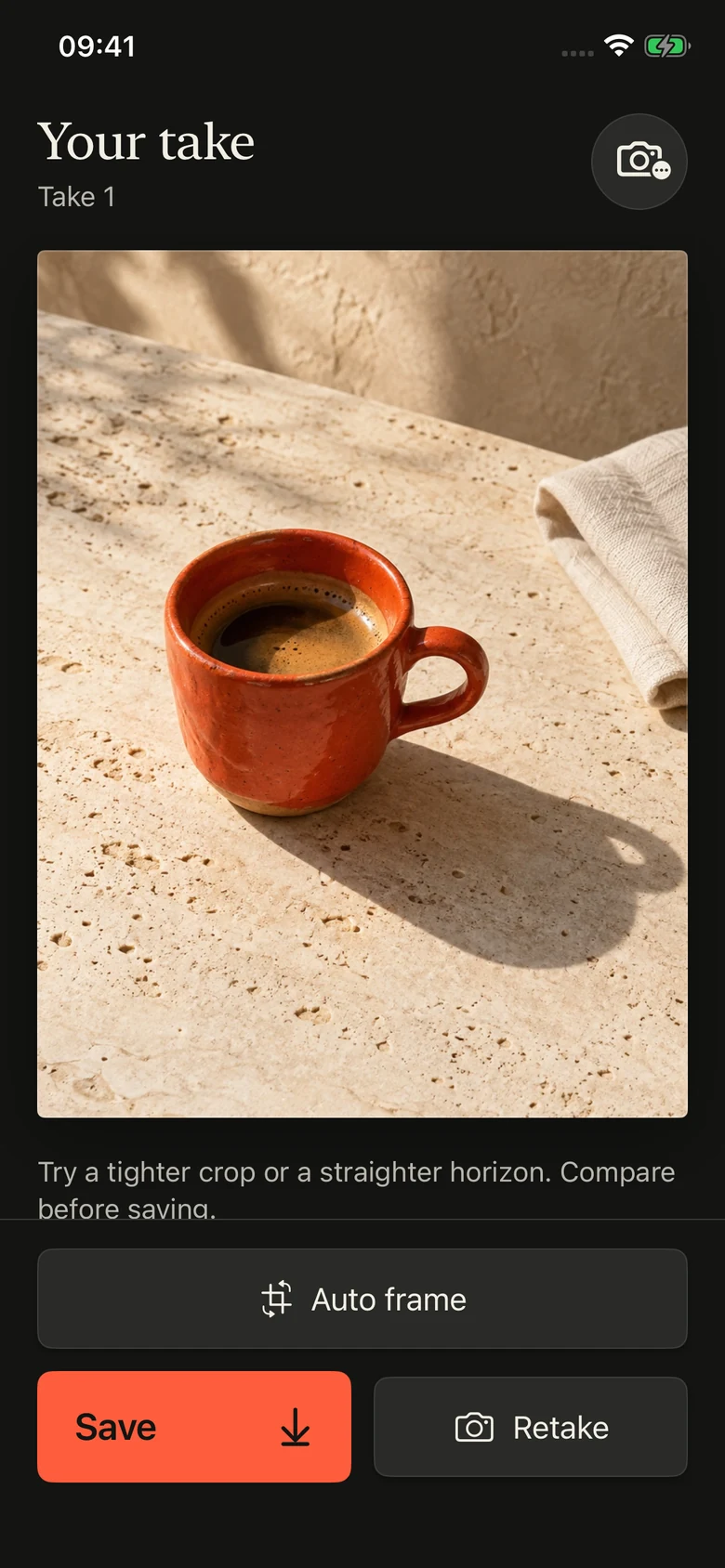 Photo review with the Auto frame button